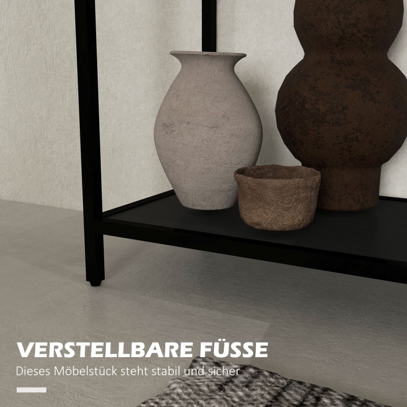 Konsolipöytä kahdella hyllyllä, lasikansi ja teräsrunko, 100 x 30 x 78 cm, musta