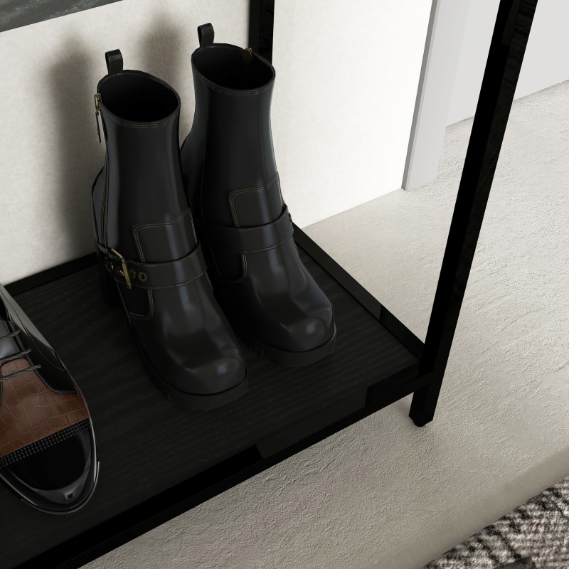 Konsolipöytä kahdella hyllyllä, lasikansi ja teräsrunko, 100 x 30 x 78 cm, musta