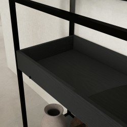 Konsolipöytä kahdella hyllyllä, lasikansi ja teräsrunko, 100 x 30 x 78 cm, musta