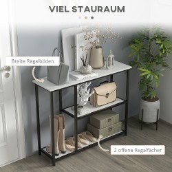 Sivupöytä / konsolipöytä, 3 tasoa, teräs ja lastulevy, 100 x 30 x 80 cm, marmori-look valkoinen/musta