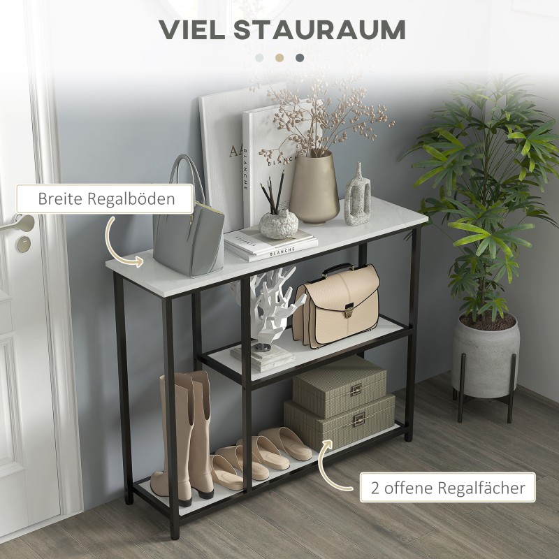 Sivupöytä / konsolipöytä, 3 tasoa, teräs ja lastulevy, 100 x 30 x 80 cm, marmori-look valkoinen/musta