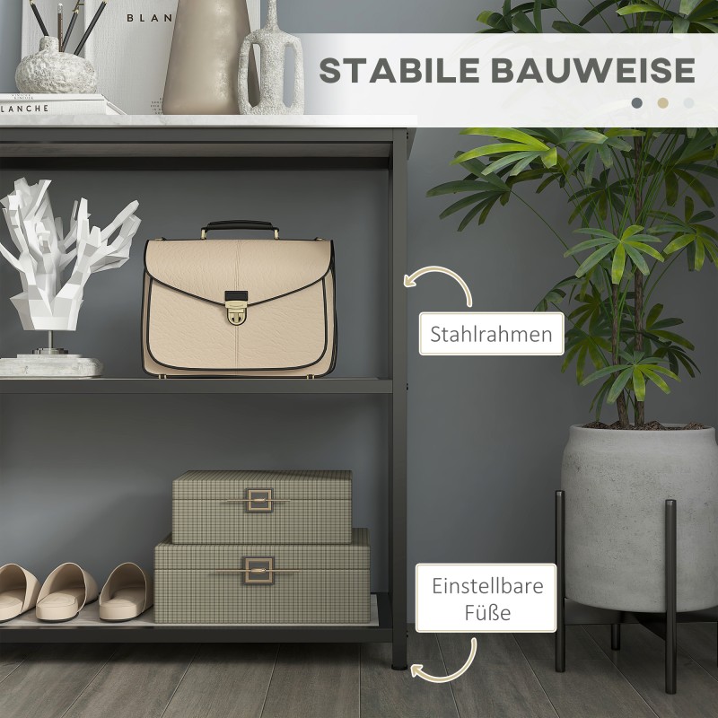 Sivupöytä / konsolipöytä, 3 tasoa, teräs ja lastulevy, 100 x 30 x 80 cm, marmori-look valkoinen/musta