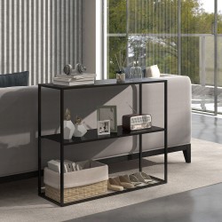 Metallinen konsolipöytä / sivupöytä, 2 tasoa, teräs, 90 x 30 x 75 cm, musta