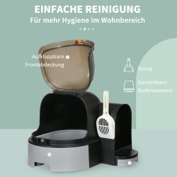 Kissan hiekkalaatikko kannella, 2 ulosvedettävää pohjalaatikkoa, lapio, 52 x 60 x 42 cm, harmaa/musta