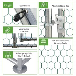 Kanatarha ulkokäyttöön 10–12 kanalle, sinkitty teräs, katos, 280 x 380 x 195 cm, harmaa