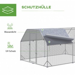 Kanatarha ulkokäyttöön 10–12 kanalle, sinkitty teräs, katos, 280 x 380 x 195 cm, harmaa