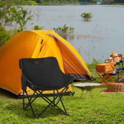 Kokoontaitettava retkituoli teräsrungolla ja kangasistuimella, kantokassi, musta