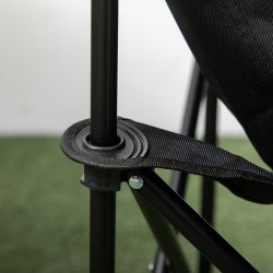 Kokoontaitettava retkituoli teräsrungolla ja kangasistuimella, kantokassi, musta