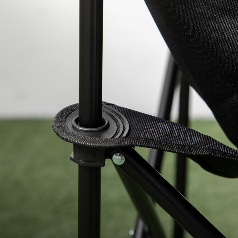 Kokoontaitettava retkituoli teräsrungolla ja kangasistuimella, kantokassi, musta