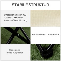 Retkituoli ulkokäyttöön, taittuva teräsrunko, oxford-kangasistuin PVC-pinnoitteella, kantolaukku, valkoinen