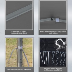 Taitettava puutarhapaviljonki sivuseinillä 3 x 3 m metalli Oxford-kangas vaaleanharmaa