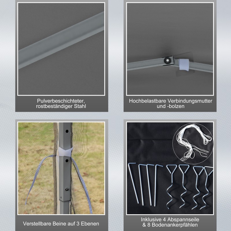 Taitettava puutarhapaviljonki sivuseinillä 3 x 3 m metalli Oxford-kangas vaaleanharmaa