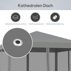 Taitettava puutarhapaviljonki sivuseinillä 3 x 3 m metalli Oxford-kangas vaaleanharmaa