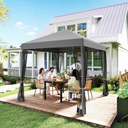 Taitettava puutarhapaviljonki sivuseinillä 3 x 3 m metalli Oxford-kangas vaaleanharmaa