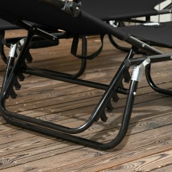 Aurinkotuoli ulkokäyttöön, taitettava lepotuoli säädettävällä selkänojalla ja aurinkokatoksella, 2 kpl, musta