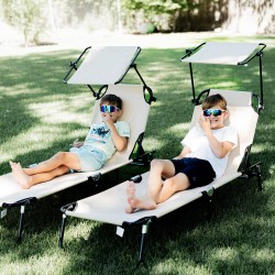 2 kpl taitettava aurinkotuoli puutarhaan, säädettävä selkänoja ja aurinkosuoja, ruskea