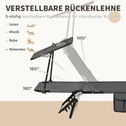 Taitettava aurinkotuoli puutarhaan 2 kpl, säädettävä selkänoja ja aurinkosuoja, tummanharmaa