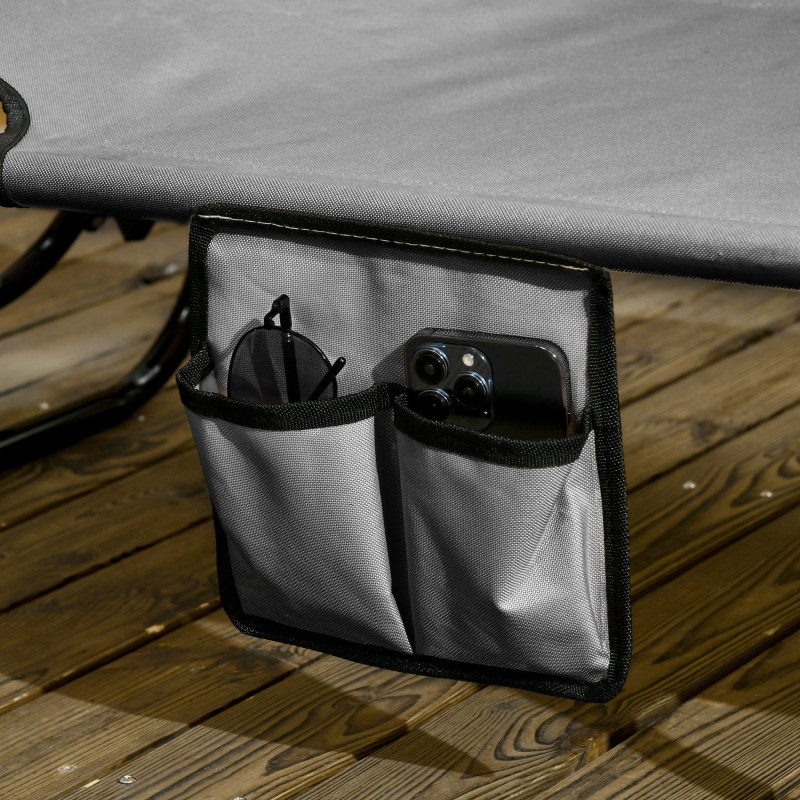 Taitettava aurinkotuoli puutarhaan 2 kpl, säädettävä selkänoja ja aurinkosuoja, tummanharmaa