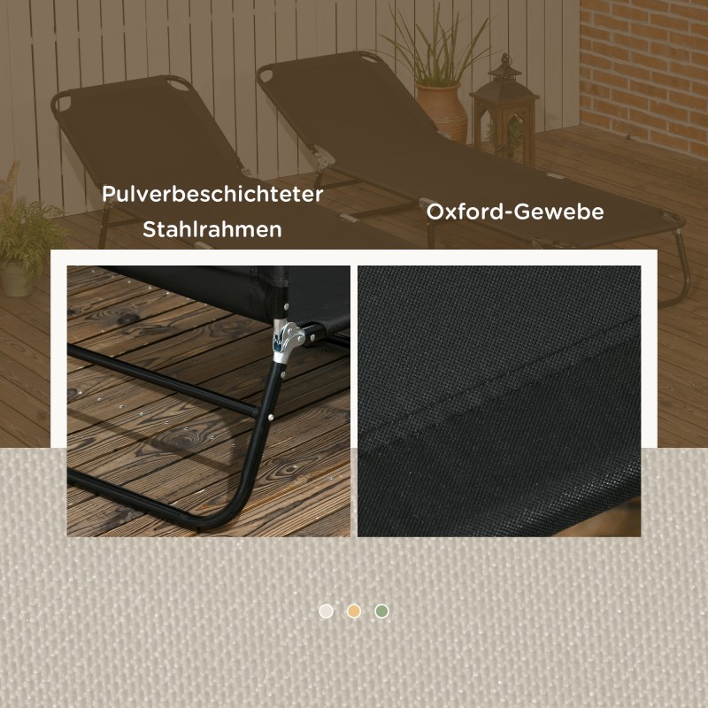 Taitettava puutarhan lepotuoli 2 kpl, teräsrunko ja Oxford-kangas, selkänoja 5-asentoinen, musta