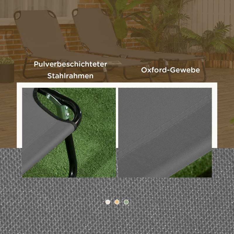 Taitettava aurinkotuoli puutarhaan 2 kpl, teräs ja oxford-kangas, säädettävä selkänoja, tummanharmaa/musta