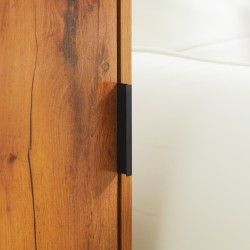 Sivupöytä kaapilla, teollistyylinen, lastulevy ja teräs, 40 x 30 x 76 cm, luonnonpuu + musta