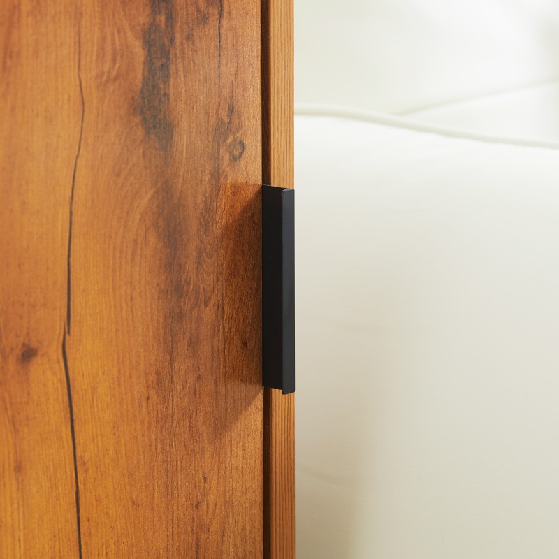 Sivupöytä kaapilla, teollistyylinen, lastulevy ja teräs, 40 x 30 x 76 cm, luonnonpuu + musta