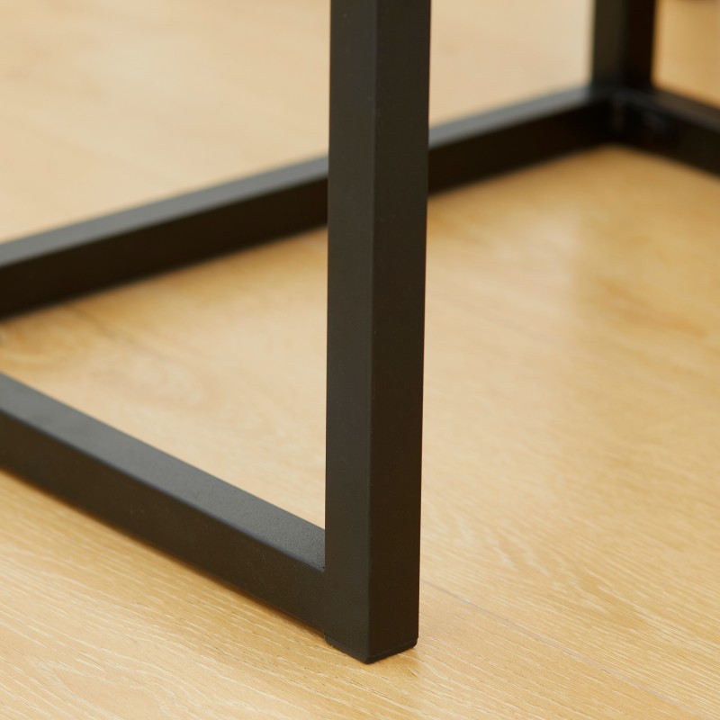 Sivupöytä kaapilla, teollistyylinen, lastulevy ja teräs, 40 x 30 x 76 cm, luonnonpuu + musta