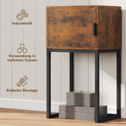 Kapea konsolipöytä kaapilla eteiseen, teollinen tyyli, lastulevy ja teräs, 40x30x76 cm, ruskea/musta