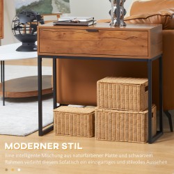 Konsolipöytä teollista tyyliä, lastulevy ja teräs, 80 x 30 x 76 cm, ruskea/musta, 1 laatikko