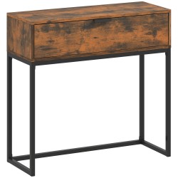 Kapea konsolipöytä laatikolla teollinen tyyli lastulevy ja teräs 80x30x76 cm ruskea musta