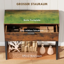 Kapea konsolipöytä laatikolla, teollinen tyyli, lastulevy ja teräs, 80x30x76 cm, ruskea/musta