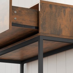 Kapea konsolipöytä laatikolla, teollinen tyyli, lastulevy ja teräs, 80x30x76 cm, ruskea/musta