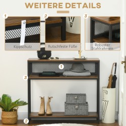 Sivupöytä konsolipöytä eteiseen, lastulevy ja metallirunko, 100 x 29,5 x 90 cm, ruskea/musta