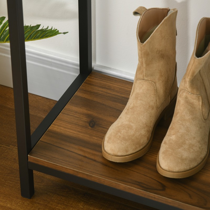 Sivupöytä konsolipöytä eteiseen, lastulevy ja metallirunko, 100 x 29,5 x 90 cm, ruskea/musta