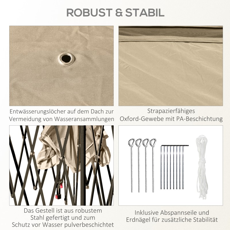 Kokoontaitettava puutarhakatos metallirunko 330 x 330 x 288 cm beige