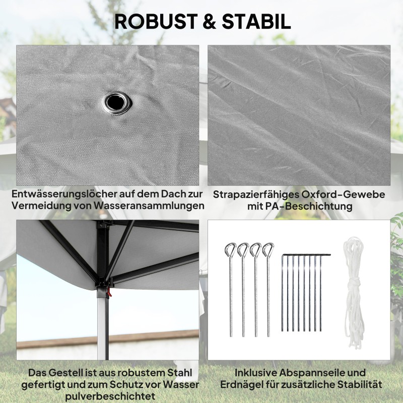 Kokoontaitettava puutarhateltta, metallirunko ja kangaskatto, verkkosivut, 330 x 330 x 288 cm, tummanharmaa