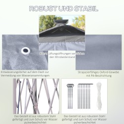 Kokoontaitettava puutarhapaviljonki LED-valoilla 3,3 x 3,3 m harmaa mesh-sivuverhoilla ja kuljetuslaukulla