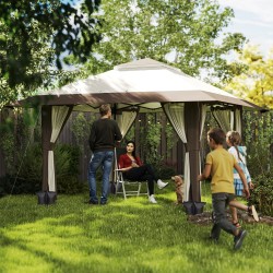 Puutarhateltta pop up 4 x 4 m, metallirunko ja Oxford-katto, UPF50+, verkkoseinät, beige