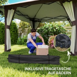 Puutarhateltta pop up 4 x 4 m, metallirunko ja Oxford-katto, UPF50+, verkkoseinät, beige