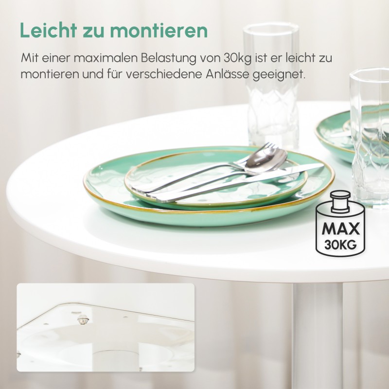 Pieni pyöreä ruokapöytä 2 hengelle, MDF-levy ja teräsjalka, Ø70 x 75 cm, valkoinen