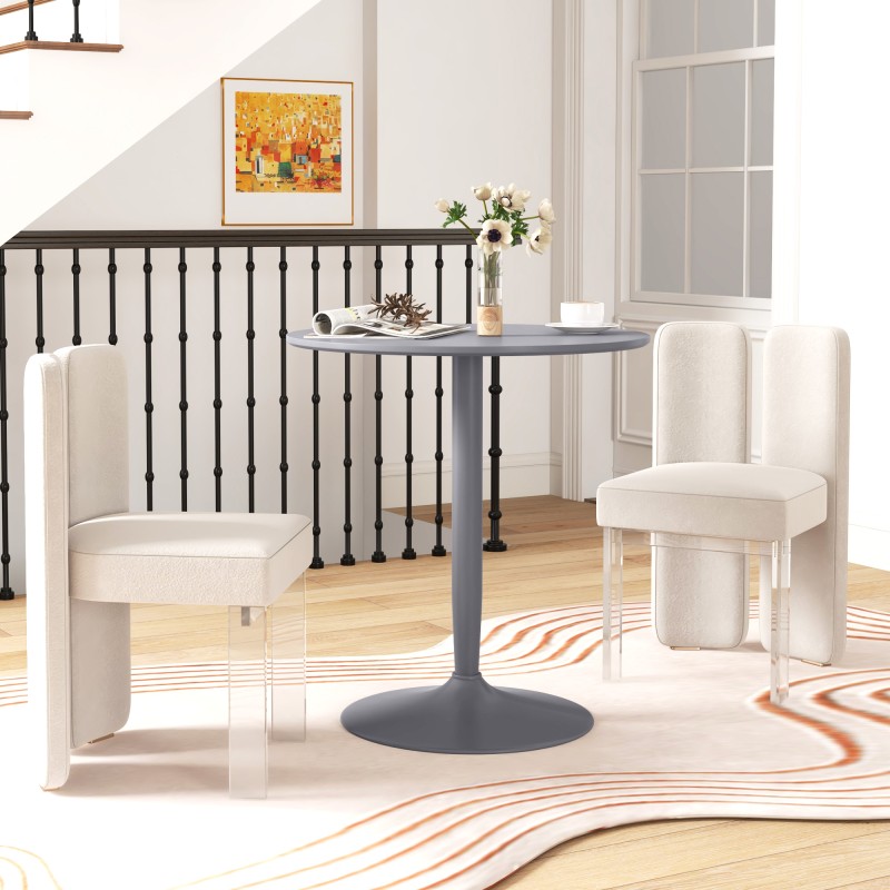 Ruokapöytä 2 hengelle, pyöreä MDF-kansi ja teräsjalka, Ø70 x 75 cm, harmaa