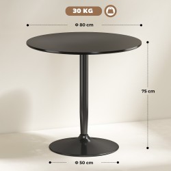 Ruokapöytä 2 hengelle, pyöreä Ø80 cm, MDF ja teräs, musta, korkeus 75 cm
