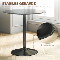 Ruokapöytä 2 hengelle, pyöreä Ø80 cm, MDF ja teräs, musta, korkeus 75 cm