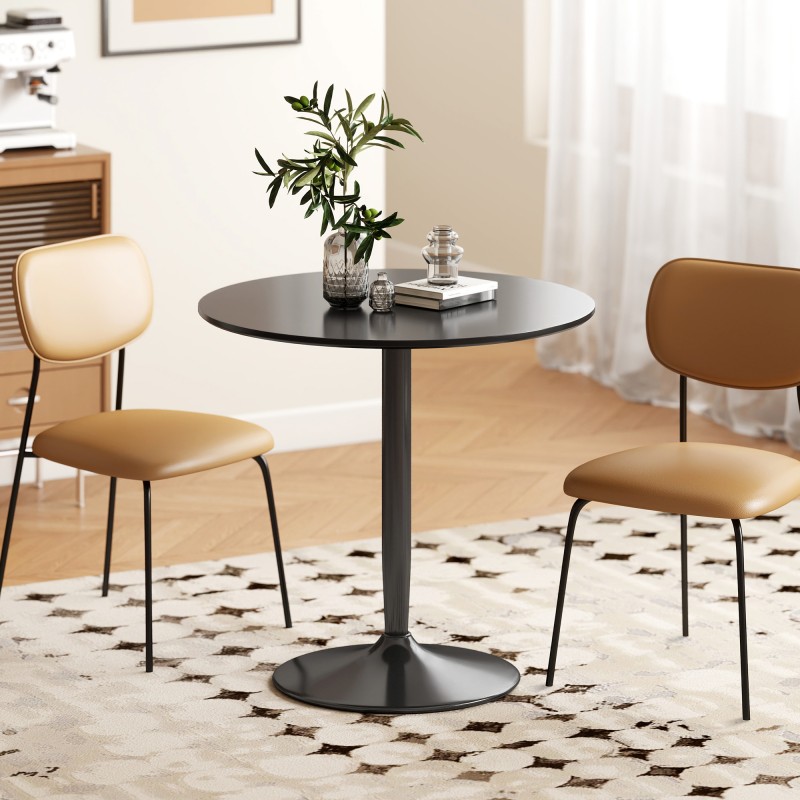 Ruokapöytä 2 hengelle, pyöreä Ø80 cm, MDF ja teräs, musta, korkeus 75 cm