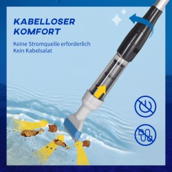 Johdoton allasimuri uima-altaalle, alumiinivarsi 106–162 cm, 19 L/min, IPX7, sininen-valkoinen