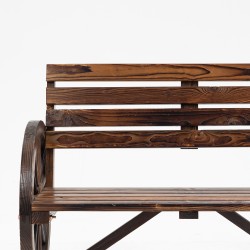 Puinen puutarhapenkki 2 hengelle, kuusipuu, vaunupyörädesign, 105,5 x 56 x 79 cm, ruskea