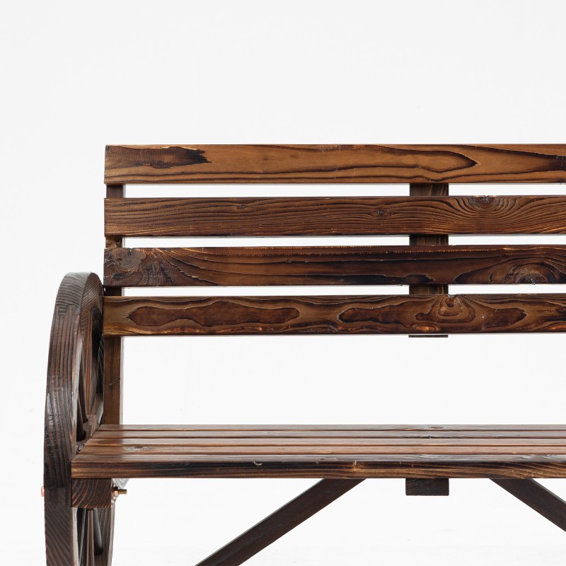 Puinen puutarhapenkki 2 hengelle, kuusipuu, vaunupyörädesign, 105,5 x 56 x 79 cm, ruskea