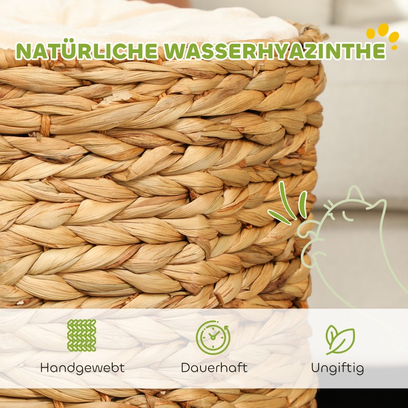 Kissan raapimisputki kahdella pesällä ja kattopedillä, vesihyasinttia, Ø40 x 50 cm, vaaleanruskea