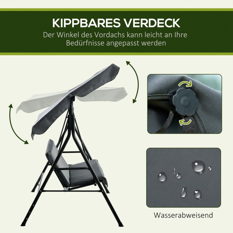 Puutarhakeinu 3 hengen, teräsrunko, säädettävä katos, 172 x 110 x 153 cm, harmaa