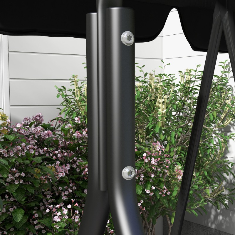 Pihakeinu 3 hengelle, teräsrunko ja säädettävä katos, 172x110x153 cm, musta